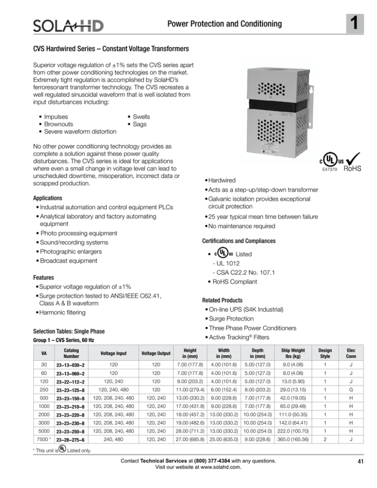CVS Hardwired Series Power Conditioners Catalog Pages
