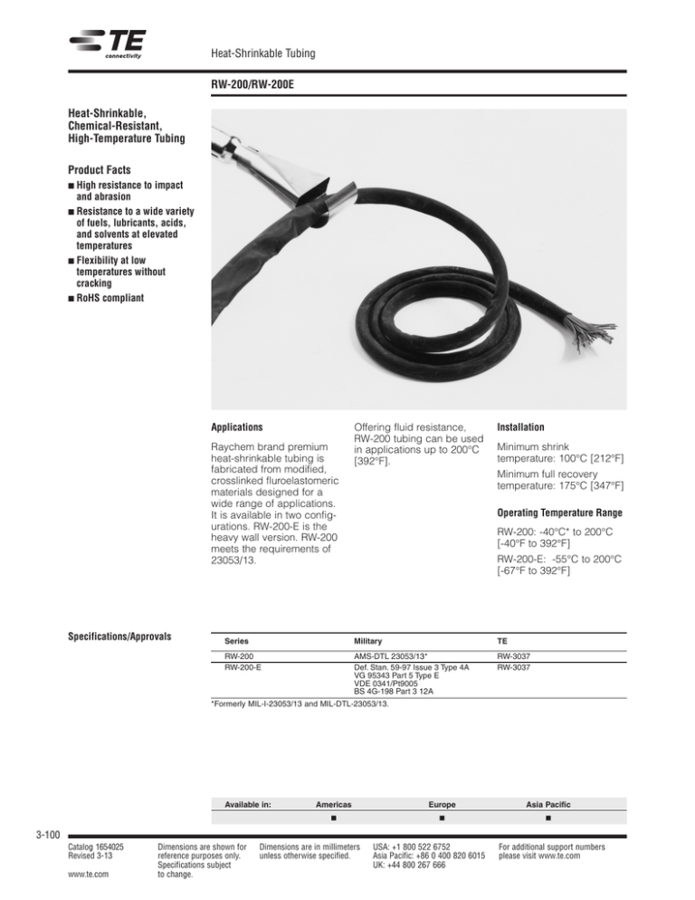 RW200/RW200E HeatShrinkable Tubing Heat