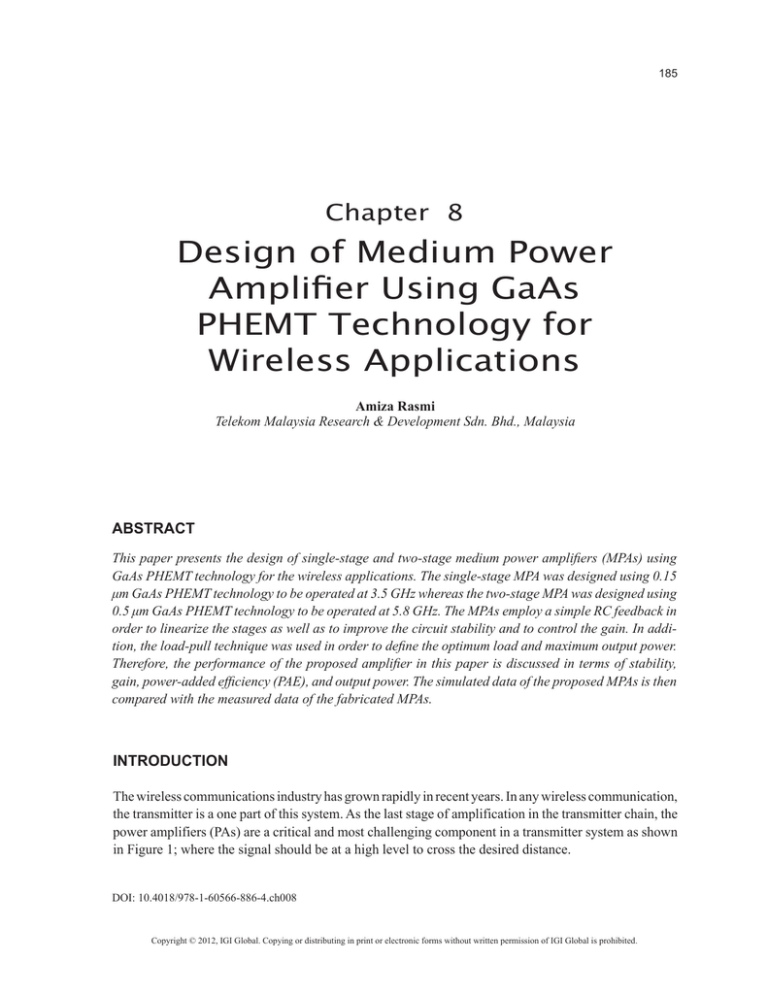 Design of Medium Power Amplifier Using GaAs PHEMT Technology