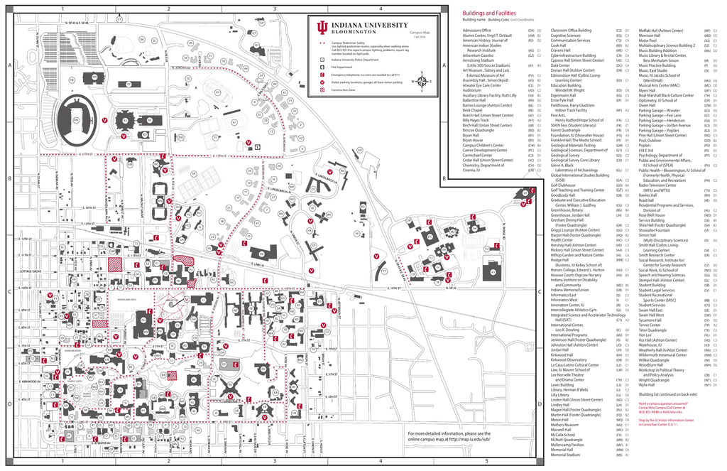 Kirkwood Community College Map Iub Campus Map Fall 2016_Front - Indiana University Bloomington