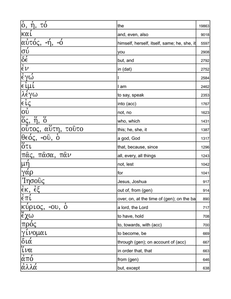 Every Greek Word In The Nt By Frequency