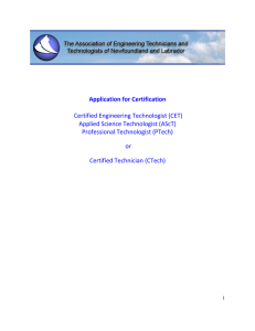 Application for Certification Certified Engineering Technologist (CET