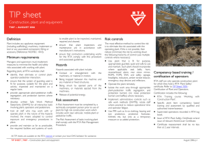 Tip Sheet construction, plant and equipment