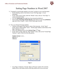 Page Numbering in Word 2007