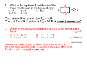 1. What is the equivalent resistance of the three resistors on in the