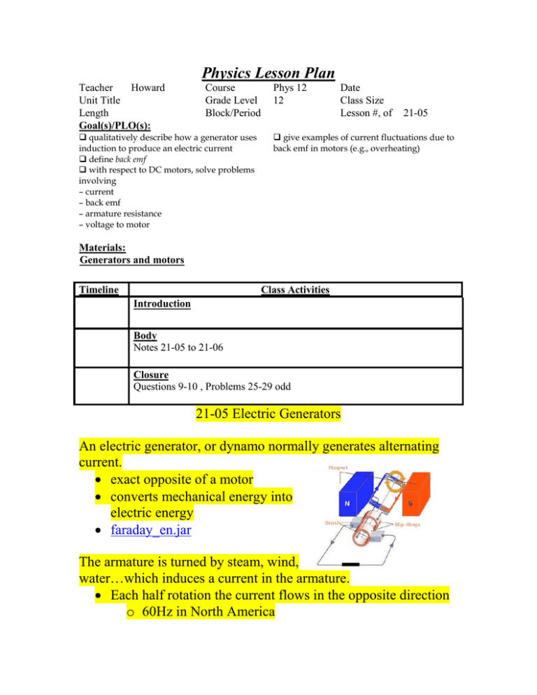 Notes 2105 Electric generators