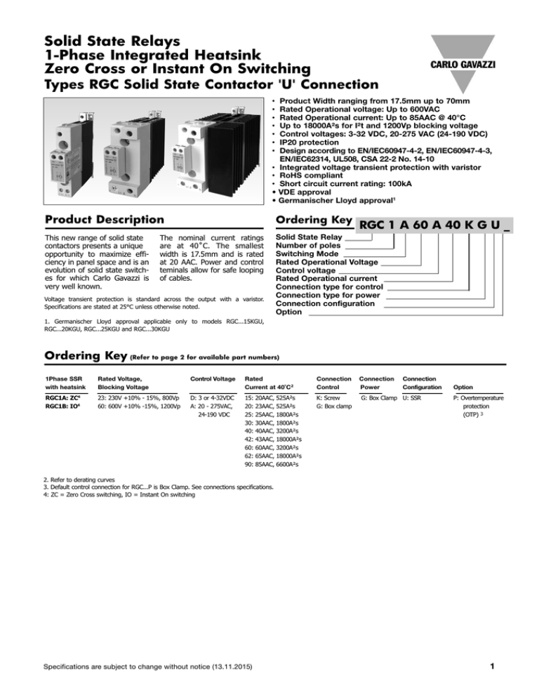 Solid State Relays 1Phase Integrated Heatsink Zero Cross or