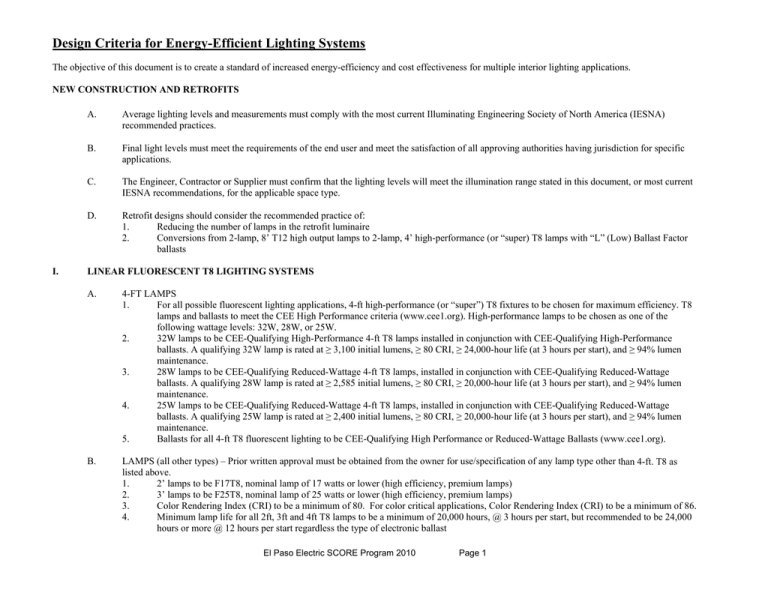 UTEP Lighting Design Criteria