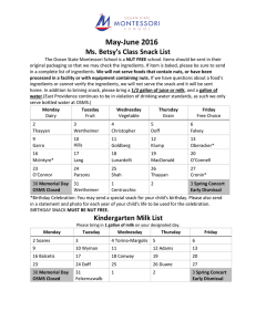 Betsys Snack list- May-June - The Ocean State Montessori School
