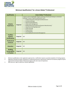 Minimum Qualifications for Green Globes Professional