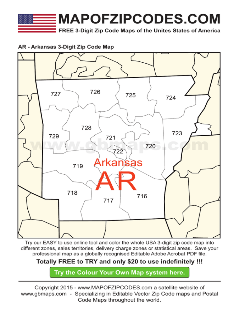 Free 3 Digit Zip Code Map By State Ar - Arkansas 3-Digit Zip Code Map - Usa Zipcode Maps 3