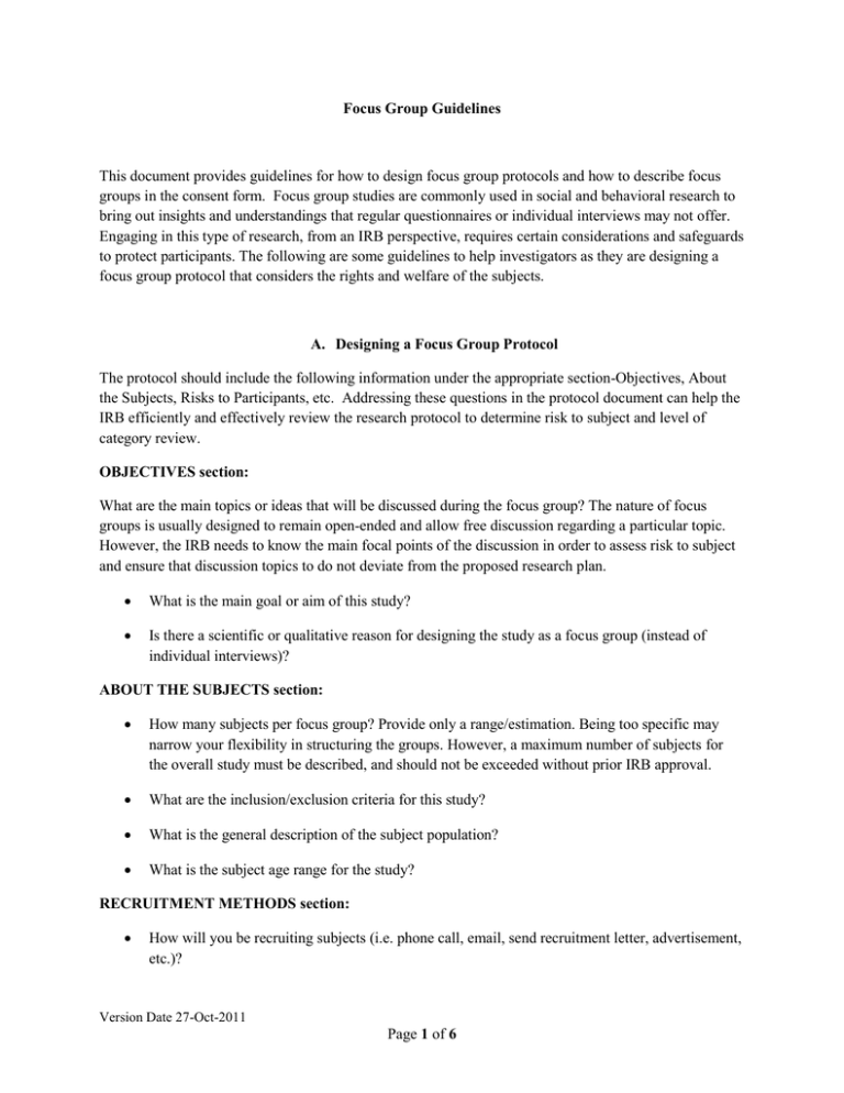Focus Group Protocol Design Guidelines for Researchers