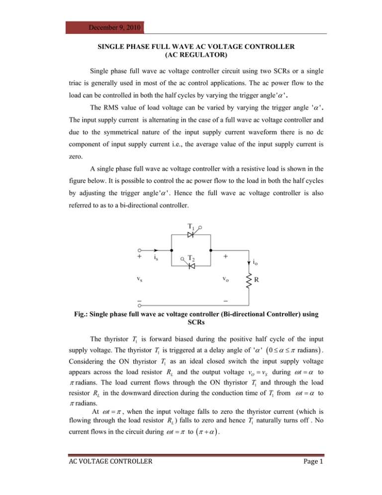 Single phase full wave ac voltage controller