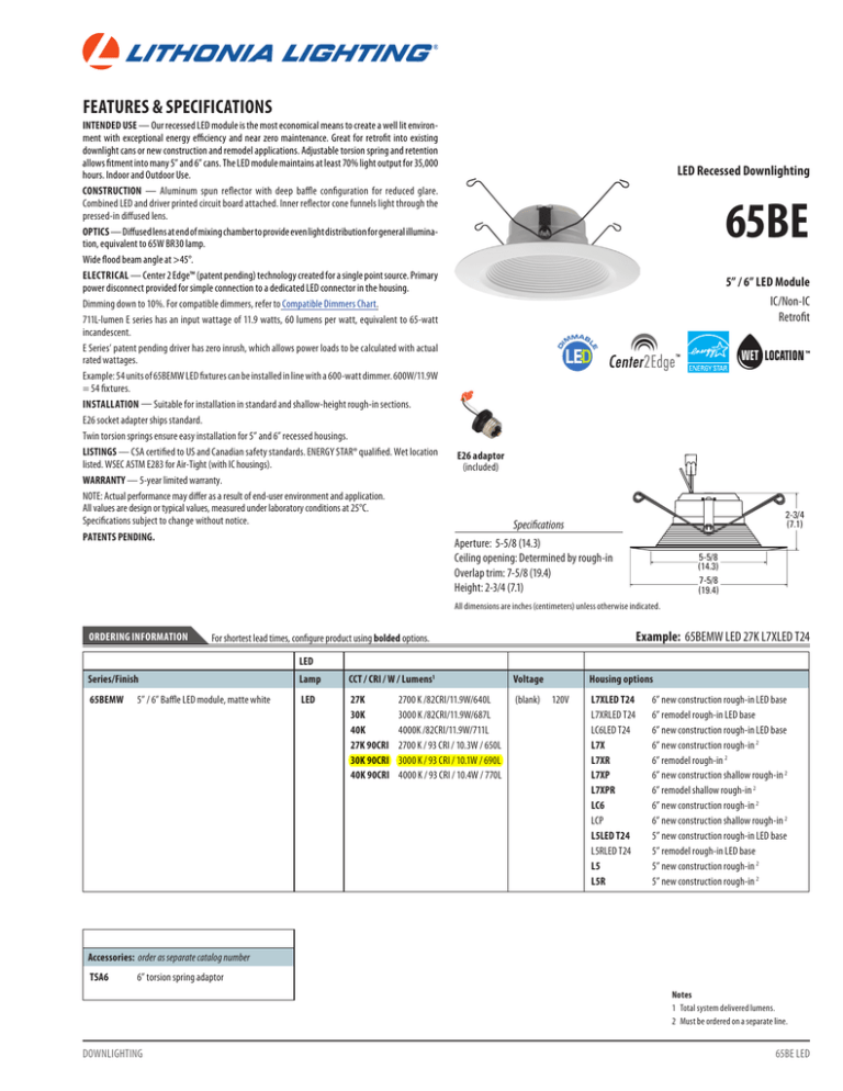 Lithonia 65BEMW LED 30K 90CRI M6 Spec Sheet