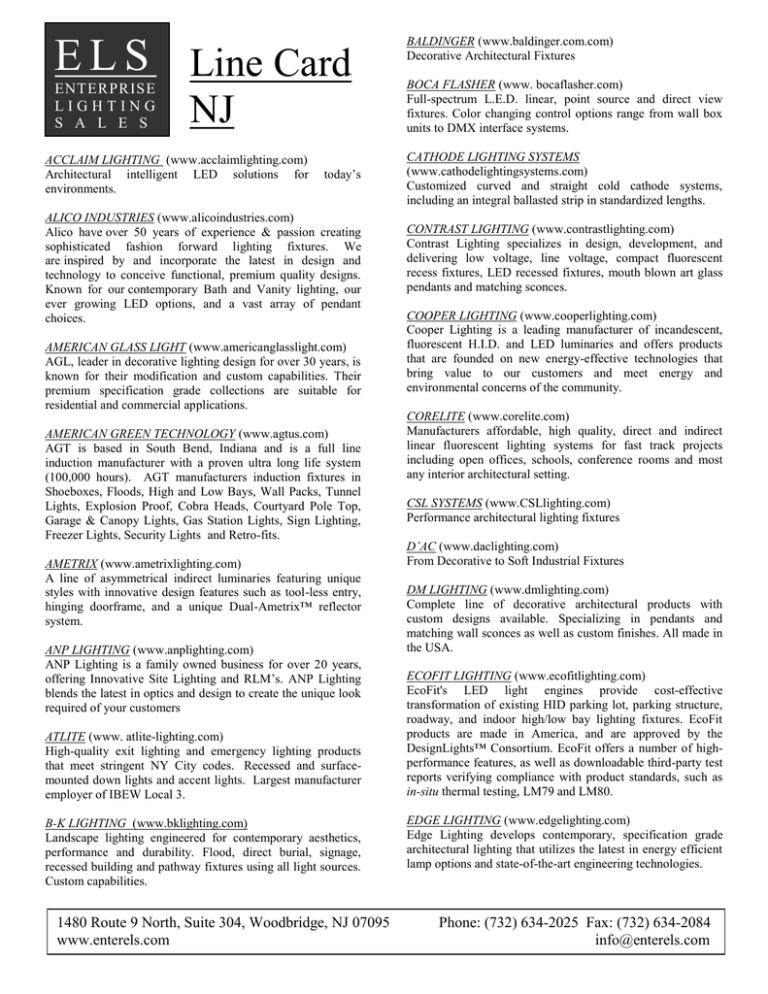 Line Card NJ Enterprise Lighting Sales