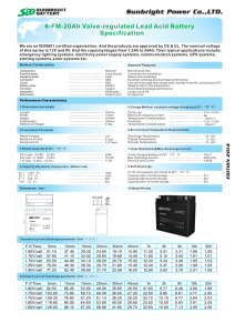 6-FM-20Ah Lead Acid Battery Specification | Sunbright Power