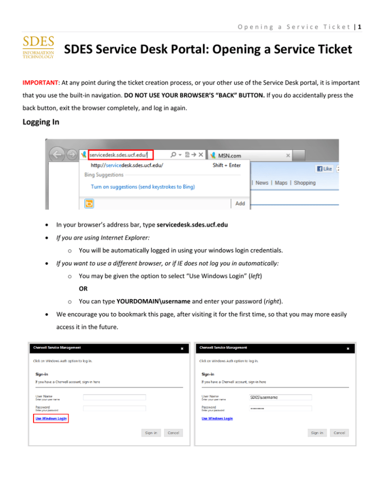 SDES Service Desk Portal SDES Information Technology