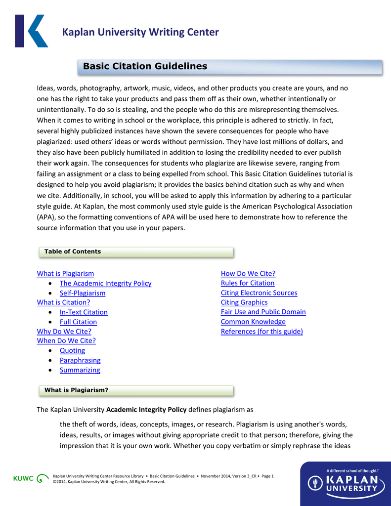 Basic Citation Guidelines Kaplan University Ku Campus