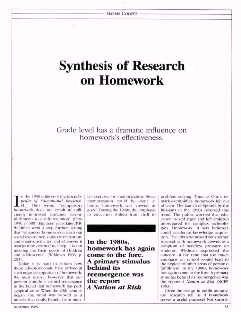 harris cooper homework research
