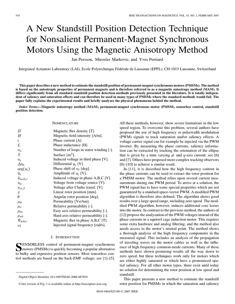 A New Standstill Position Detection Technique for