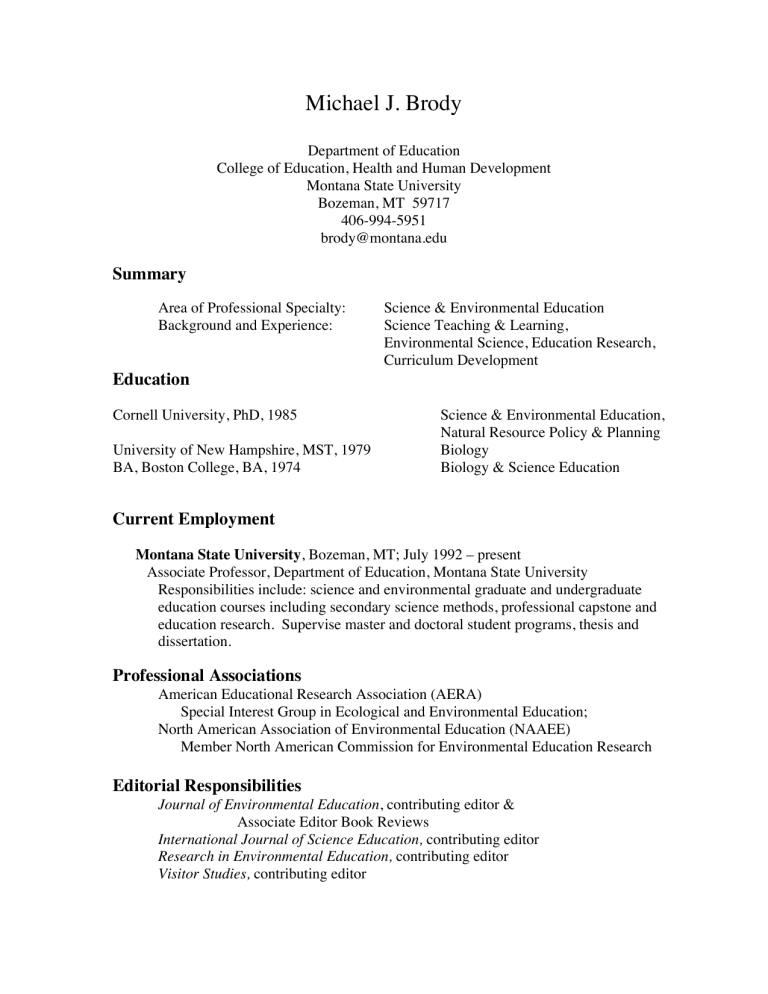 Curriculum Vitae - Montana State University