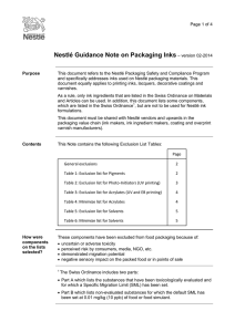 Nestlé Guidance Note on Packaging Inks