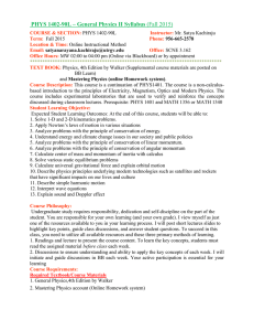 PHYS 1402 Physics II Syllabus - Fall 2015