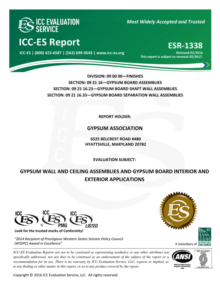 ESR 1338 Gypsum Association ICC ES esr-1338-gypsum-association-icc-es