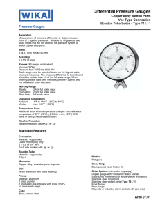 Differential Pressure Gauges Copper Alloy Wetted Parts Vee