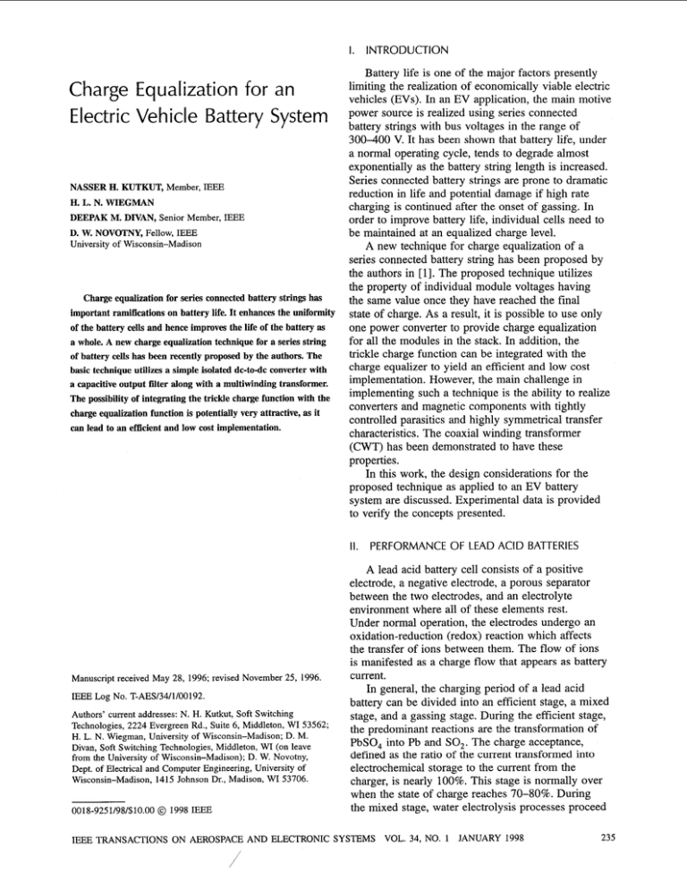 Charge Equalization For An Electric Vehicle Battery System