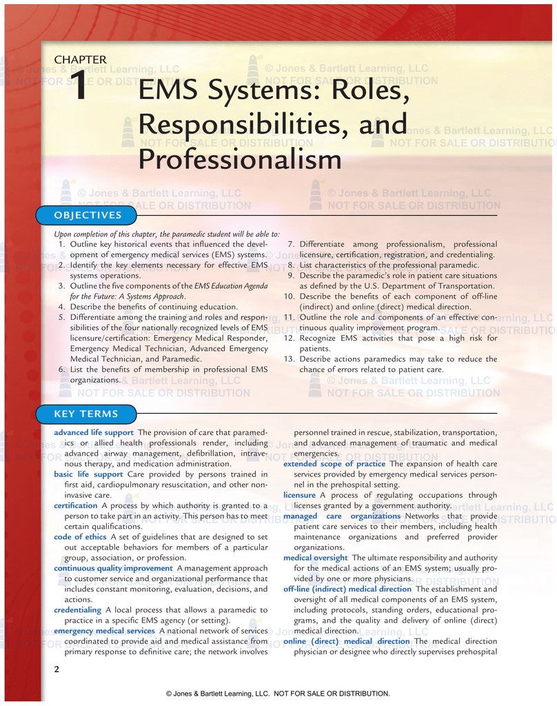 Chapter 1: Ems Systems: Roles, Responsibilities, And Professionalism