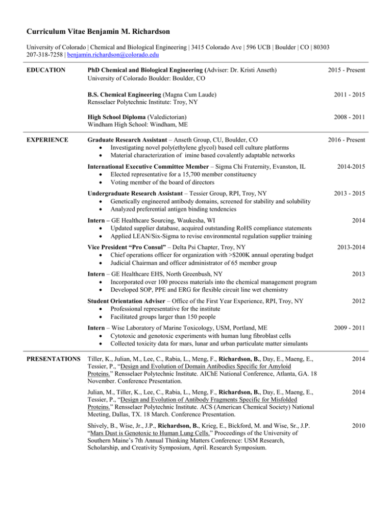 Curriculum Vitae Benjamin M. Richardson