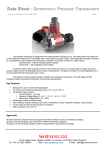 Data Sheet : Senstronics Pressure Transducers Senstronics Ltd,