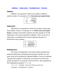 Addition - Subtraction – Multiplication – Division Addition