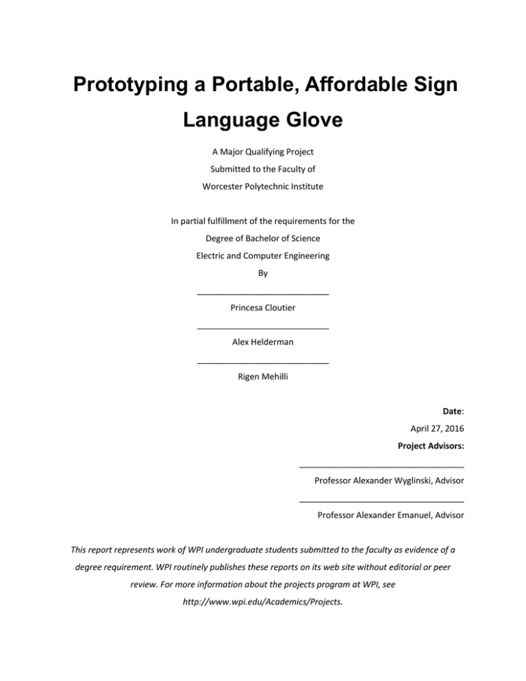 Sign Language Glove Worcester Polytechnic Institute