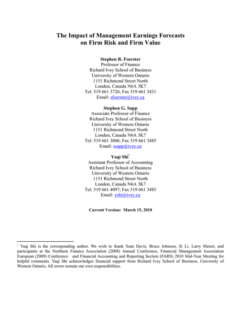 The Impact of Management Earnings Forecasts on Firm Risk and