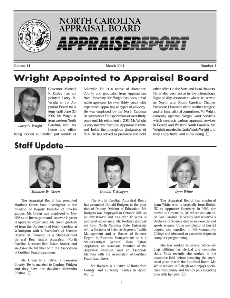 37090 NC Apprasial Rp North Carolina Appraisal Board