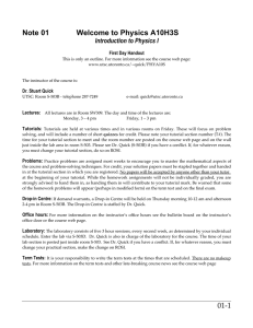Physics A10H3S Course Handout - UTSC Introduction to Physics I