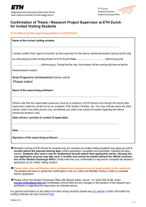 ETH Zurich Thesis Supervisor Confirmation Form