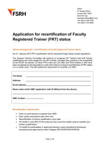 Application for recertification of Faculty Registered Trainer (FRT) status