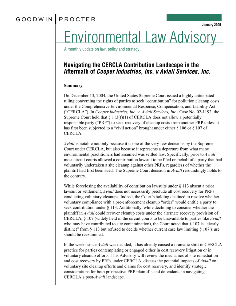 "Navigating the CERCLA Contribution Landscape