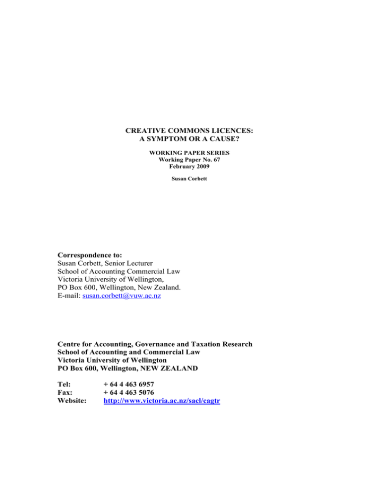 CREATIVE COMMONS LICENCES Victoria University of Wellington