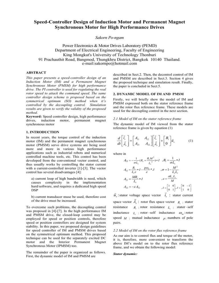 IM & PMSM Speed Controller Design for High Performance Drives