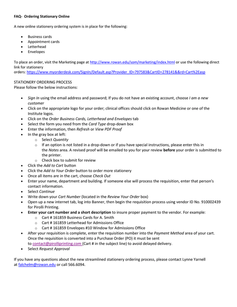 STATIONERY ORDERING PROCESS Please follow the below