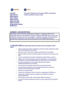 Job title: Preventive Maintenance Program (PMP) Coordinator