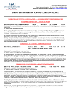 SPRING 2015 UNIVERSITY HONORS COURSE SCHEDULE