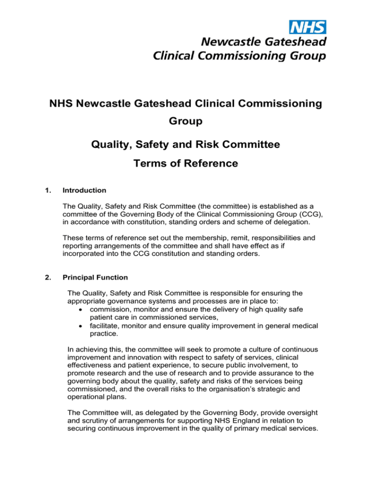Quality, Safety And Risk Committee Terms Of Reference