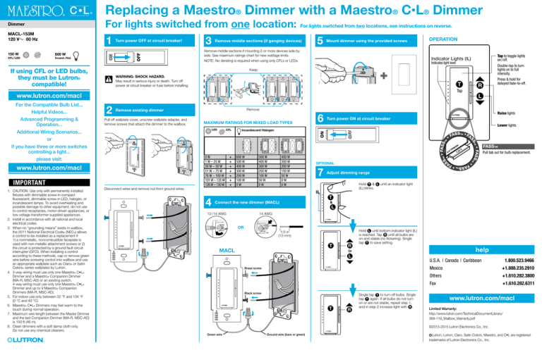 Replacing A Maestro Dimmer With
