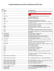 Component Manufacturers List of Power Transformer upto 400 kV