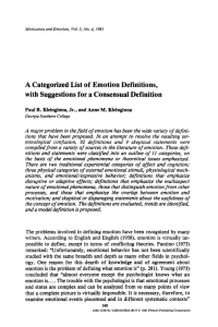 Emotion Definitions: A Categorized List & Consensual Definition